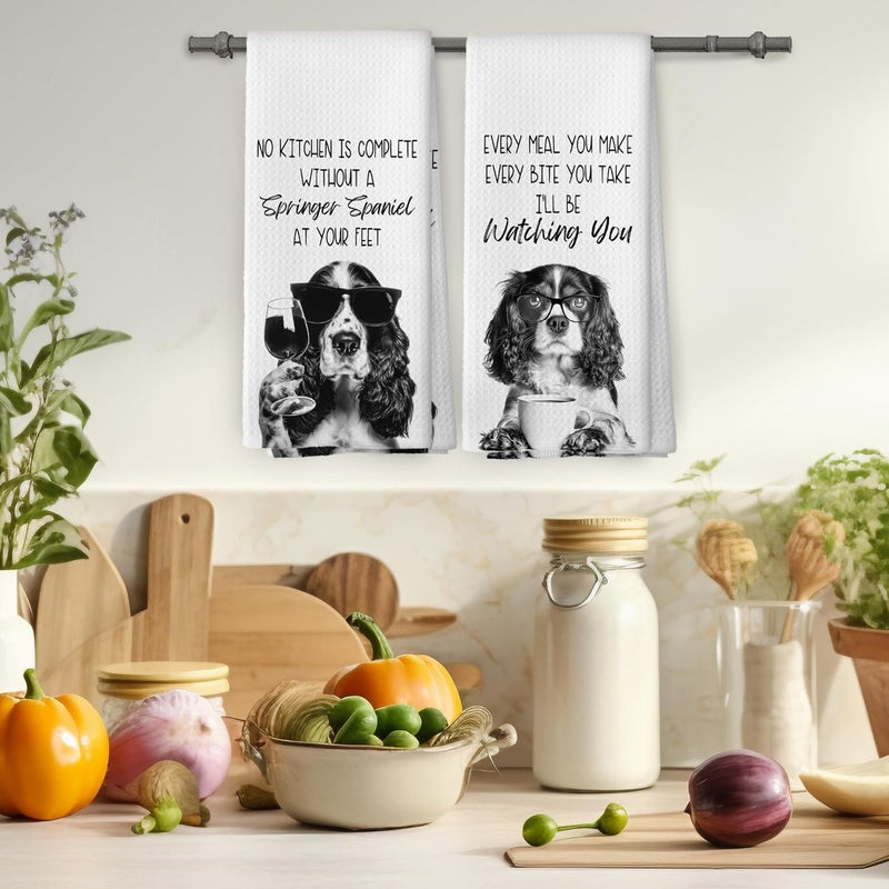 Mcehtle Funny Springer Spaniel Kitchen Towels Set of 2, Dog Kitchen Accessories, Coffee Station Wine Bar Decor, Dog Chef Gift Hand Towel, Dining Room Decorative Tea Towel Dish Towels 16x24 Inch - Image 4